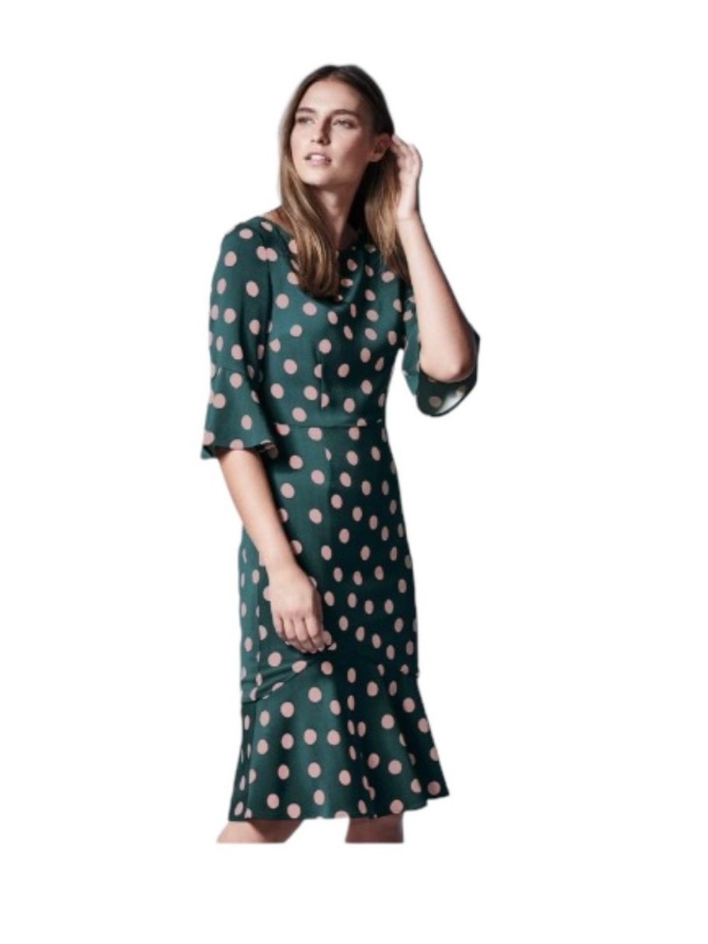 Boden Pink Scatter Polka Dot Flippy Pencil Midi Dress Size 6R